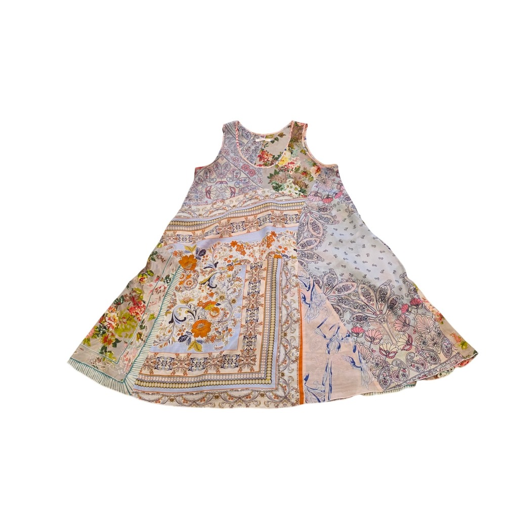 Johnny Was Boho Patchwork Silk Tunic Paisley Floral Slip Layering Pastel Sz M - Picture 6 of 9